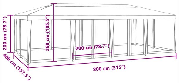 Kék HDPE rendezvénysátor 12 hálós oldalfallal 8 x 4 m