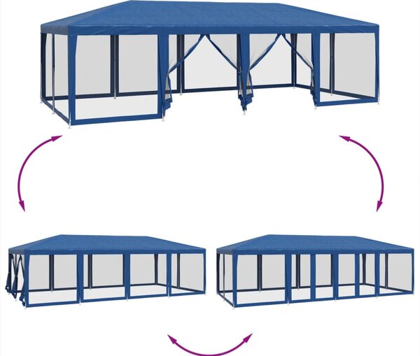 Kék HDPE rendezvénysátor 12 hálós oldalfallal 8 x 4 m