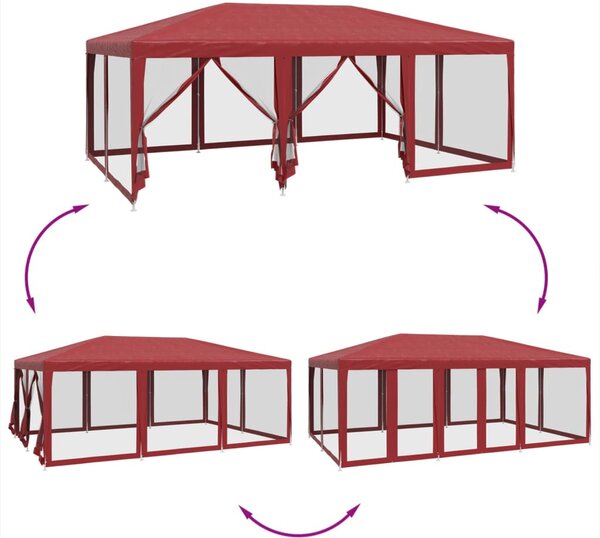 Piros HDPE rendezvénysátor 10 hálós oldalfallal 6 x 4 m