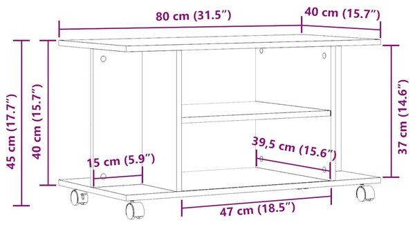 Antik fa színű szerelt fa TV-szekrény görgőkkel 80 x 40 x 45 cm