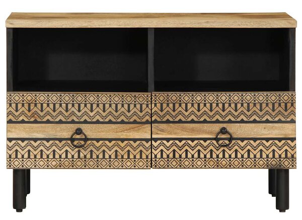 Fekete tömör nyers mangófa TV-szekrény 70 x 33,5 x 46 cm