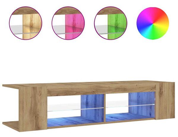 Kézműves tölgy szerelt fa TV-szekrény LED-ekkel 135x39x30 cm