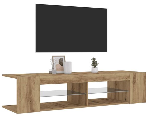 Kézműves tölgy szerelt fa TV-szekrény LED-ekkel 135x39x30 cm