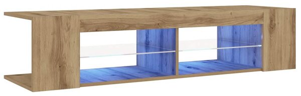 Kézműves tölgy szerelt fa TV-szekrény LED-ekkel 135x39x30 cm