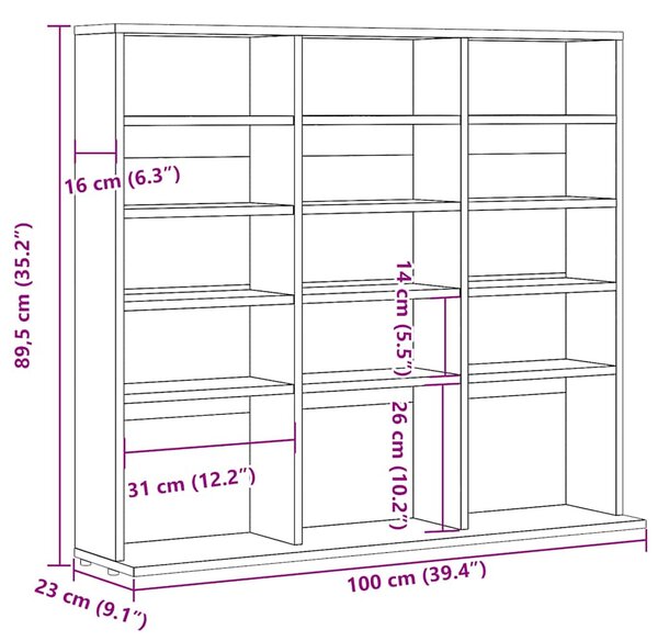 Kézműves tölgy színű szerelt fa CD-szekrény 100 x 23 x 89,5 cm