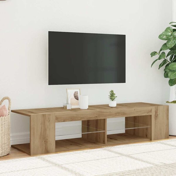 Kézműves tölgy szerelt fa TV-szekrény LED-ekkel 135x39x30 cm