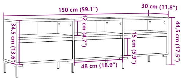 Antik fa színű szerelt fa TV-szekrény 150 x 30 x 44,5 cm