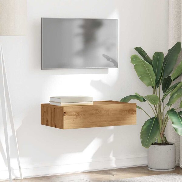 Kézműves tölgy színű TV-szekrény LED-lámpákkal 60x35x15,5 cm