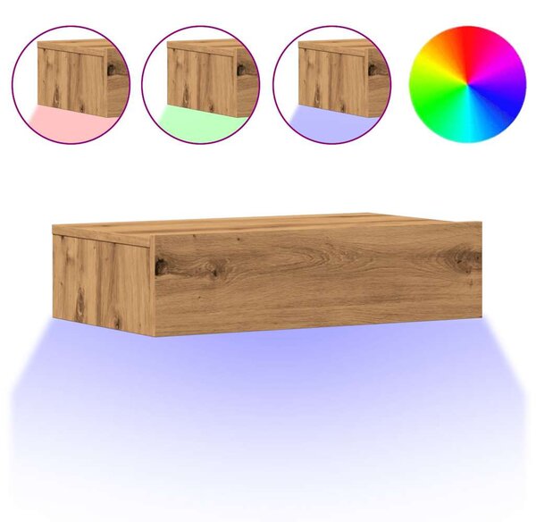 Kézműves tölgy színű TV-szekrény LED-lámpákkal 60x35x15,5 cm