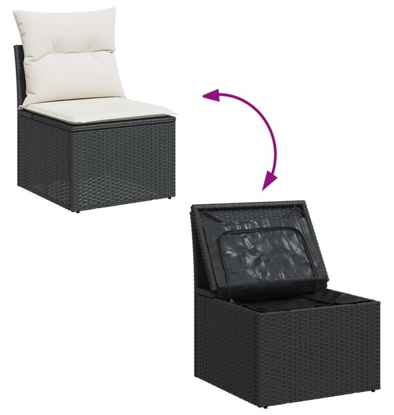 8 részes fekete polyrattan kerti ülőgarnitúra párnákkal