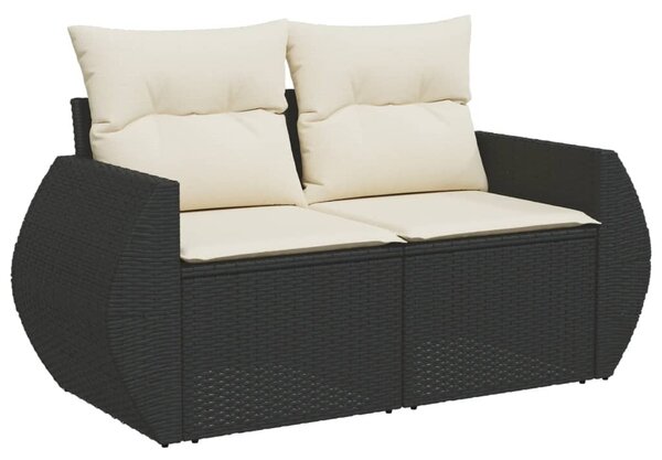 2 személyes fekete polyrattan kerti kanapé párnával