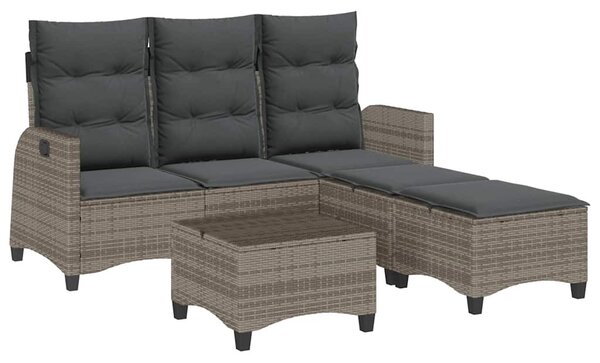 3 részes szürke polyrattan kerti ülőgarnitúra párnákkal L-alakú