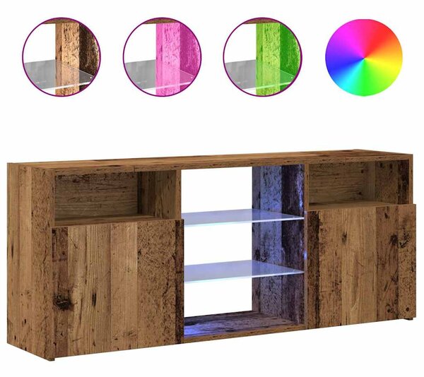 Antik fa színű szerelt fa TV-szekrény LED-ekkel 120x30x50 cm