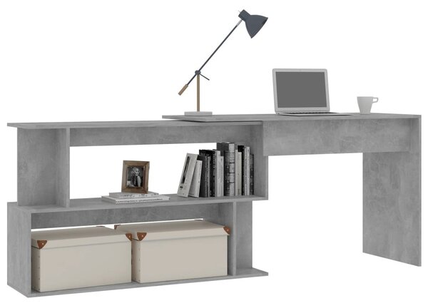 Betonszürke szerelt fa sarokasztal 200 x 50 x 76 cm