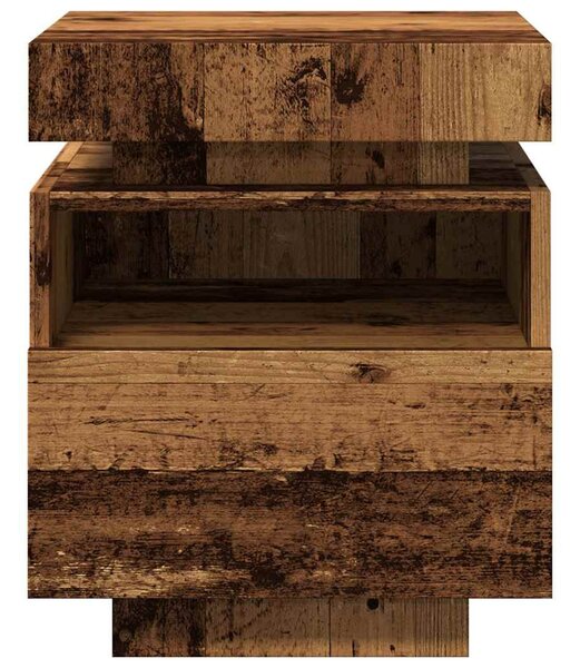 2 db antik fa színű éjjeliszekrény LED-fényekkel 40x39x48,5 cm