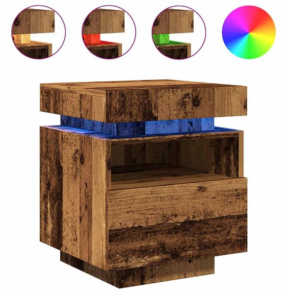 2 db antik fa színű éjjeliszekrény LED-fényekkel 40x39x48,5 cm