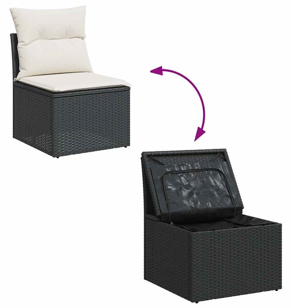 5 részes fekete polyrattan kerti kanapészett párnákkal