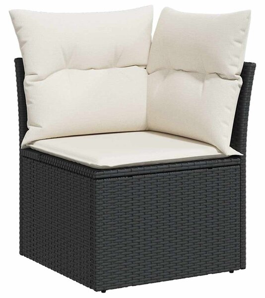 10 részes fekete polyrattan kerti ülőgarnitúra párnákkal