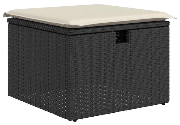 5 részes fekete polyrattan kerti kanapészett párnákkal