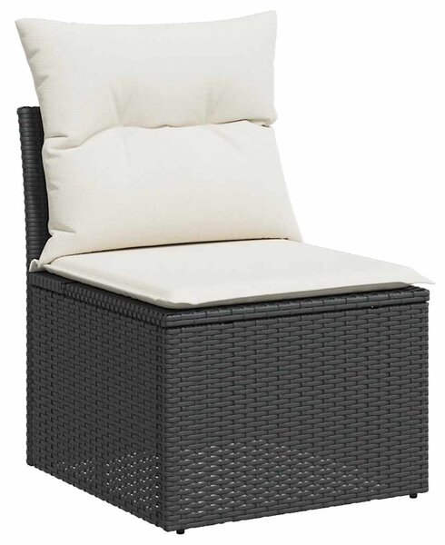 10 részes fekete polyrattan kerti ülőgarnitúra párnákkal