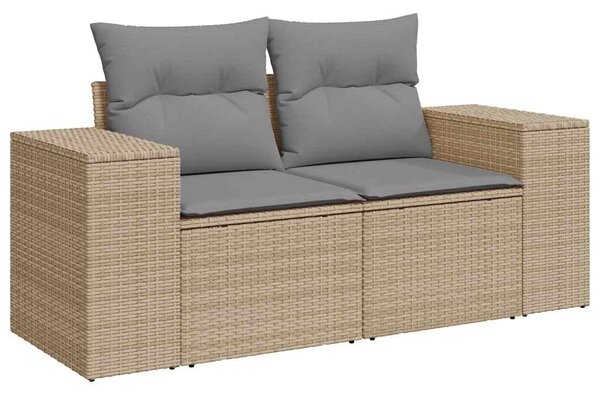 2 személyes bézs polyrattan kerti kanapé párnával