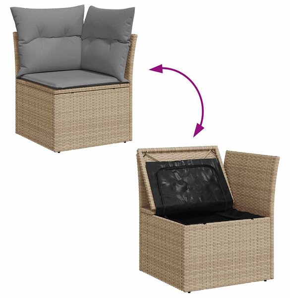11 részes bézs polyrattan akácfa kerti ülőgarnitúra párnákkal