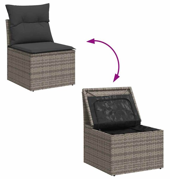 7 részes szürke polyrattan akácfa kerti ülőgarnitúra párnákkal