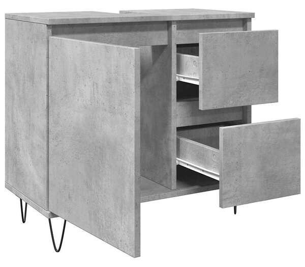 Betonszürke szerelt fa fürdőszobai mosdószekrény 65x33x60 cm
