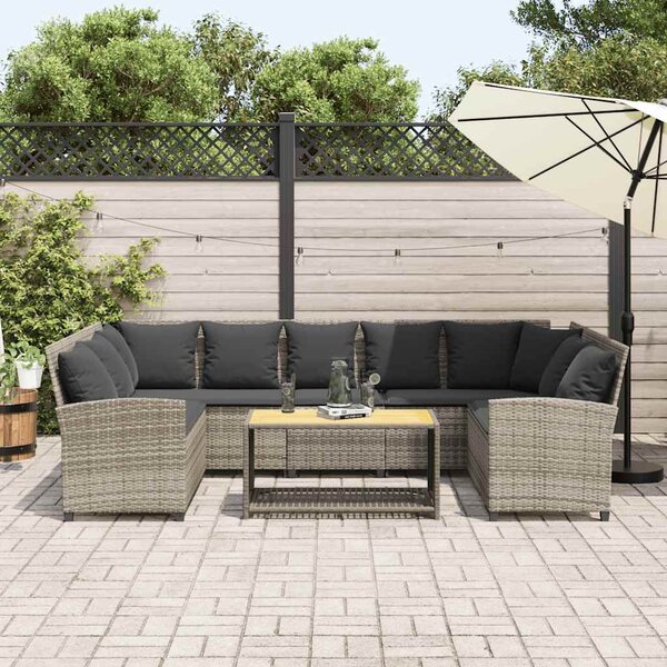 Világosszürke polyrattan kerti kanapé párnával