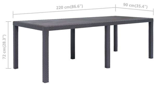 Barna rattan küllemű műanyag kerti asztal 220 x 90 x 72 cm