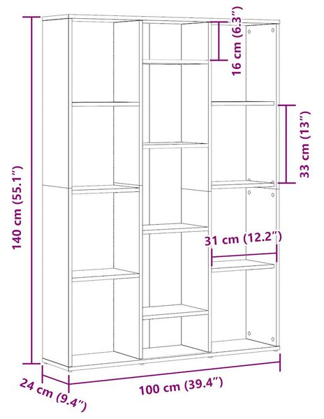 Antik fa forgácslap térelválasztó/könyvszekrény 100x24x140 cm