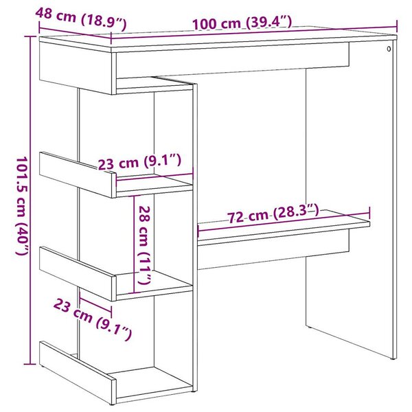 Antik fa szerelt fa bárasztal tárolópolccal 100 x 48 x 101,5 cm