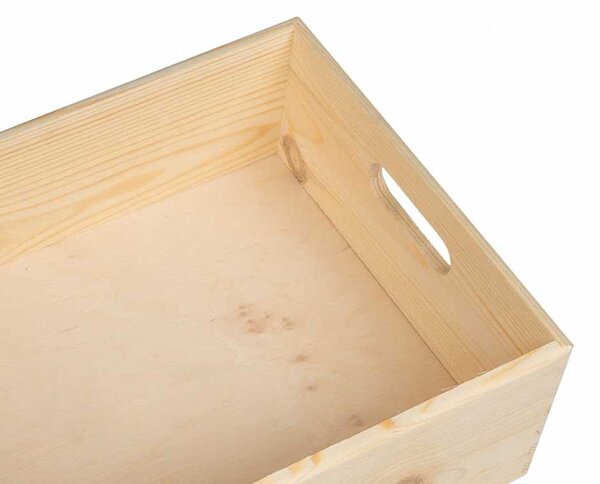 Fa doboz fogantyúkkal 40x30x13 cm tömör fa fenyő