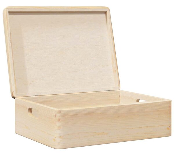 Fa doboz fedéllel és fogantyúkkal 40x30x13 cm tömör fa fenyő