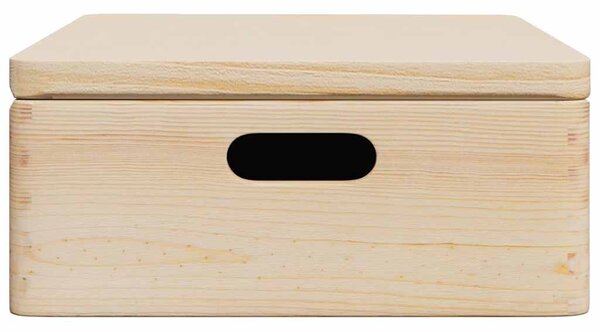 Fa doboz fedéllel és fogantyúkkal 40x30x13 cm tömör fa fenyő