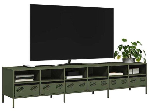 Olívazöld hidegen hengerelt acél TV-szekrény 202x39x43,5 cm