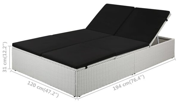 Fekete polyrattan napozóágy párnával