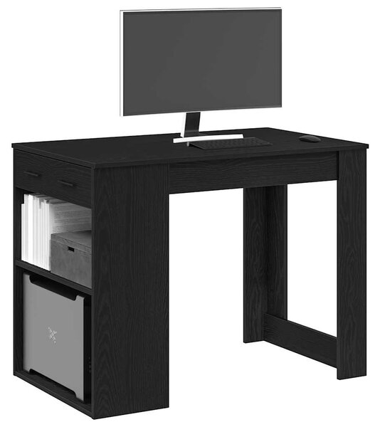 Íróasztal fiókkal polccal fekete tölgy 102x62x77,5cm gépelt fa