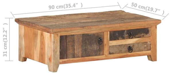Tömör újrahasznosított fa dohányzóasztal 90 x 50 x 31 cm