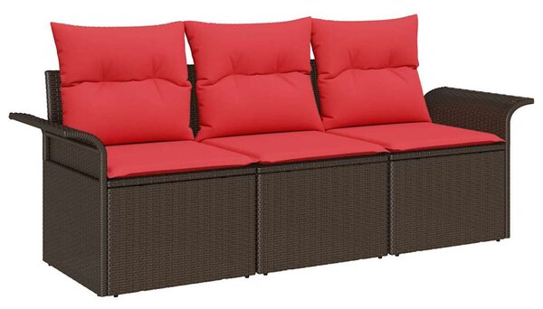VidaXL Kanapé Szett párnával 3 pcs Barna és Piros polirattan