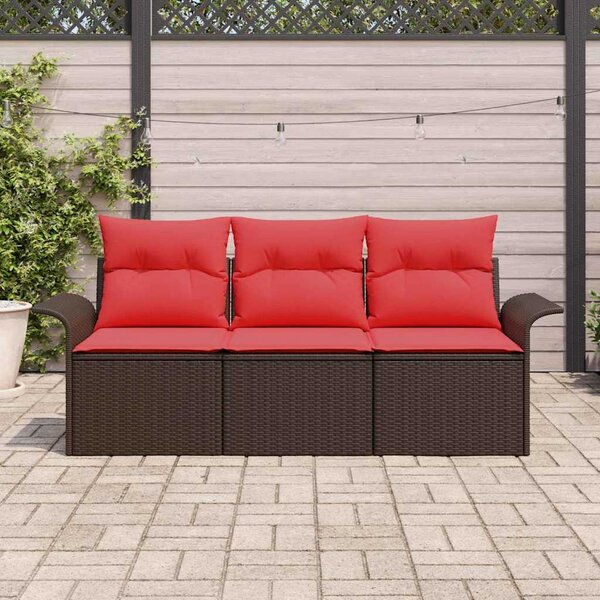 VidaXL Kanapé Szett párnával 3 pcs Barna és Piros polirattan