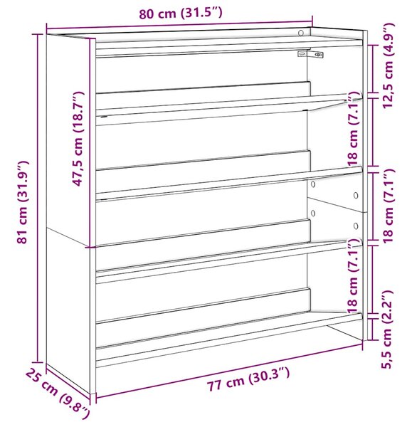 Betonszürke szerelt fa cipőtartó 80x25x81 cm