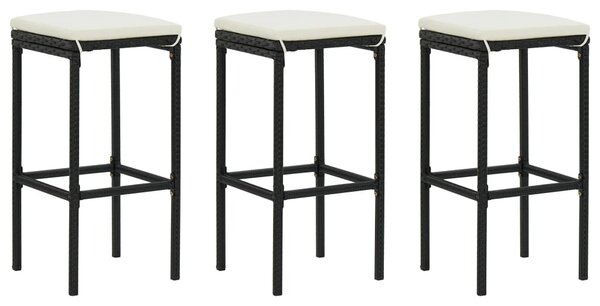 3 db fekete polyrattan bárszék párnával