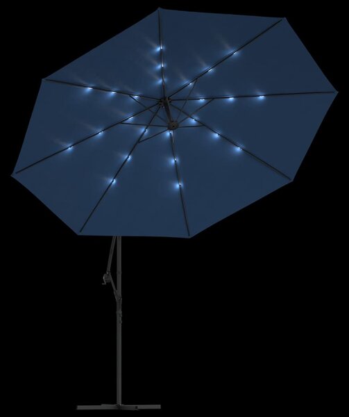 Azúrkék konzolos napernyő LED-világítással 350 cm