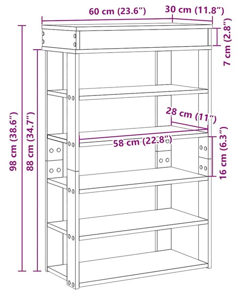 Fekete szerelt fa cipőtartó 60x30x98 cm