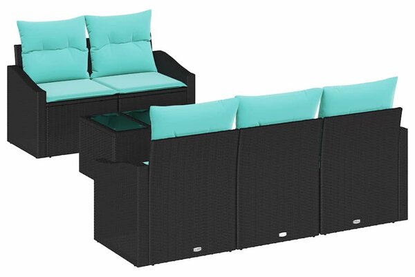 Kanapé Szett párnával 6 pcs Fekete és Türkiz polirattan
