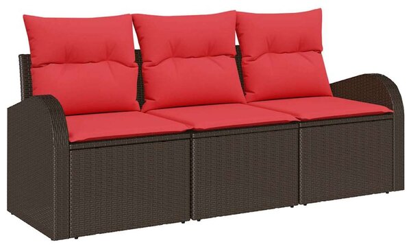 VidaXL Kerti Kanapé Szett tárolóval 3 pcs Barna és piros Poli rattan