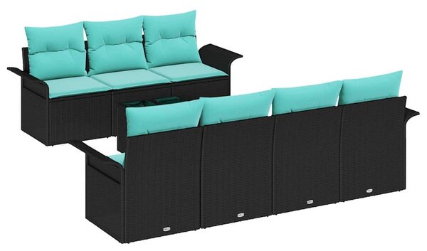 VidaXL Kerti Kanapé Szett párnával 8 pcs Fekete és Türkiz polirattan