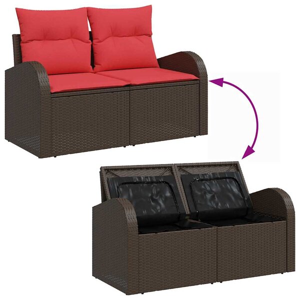 VidaXL Kerti Kanapé Szett párnával 4 pcs Barna és Piros polirattan