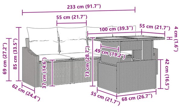 Kerti Kanapé Szett párnával 5 pcs Fekete és Kékeszöld